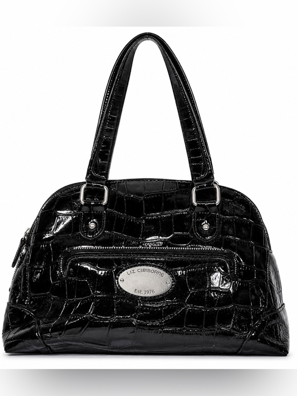 Liz Claiborne Black Croc-Embossed Patent Shoulder Bag